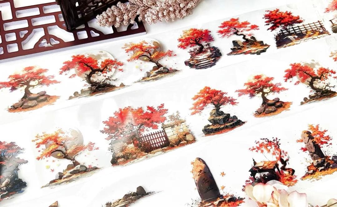 海外マスキングテープ巻売り 霜月晩楓 紅葉 人物マスキングテープ334