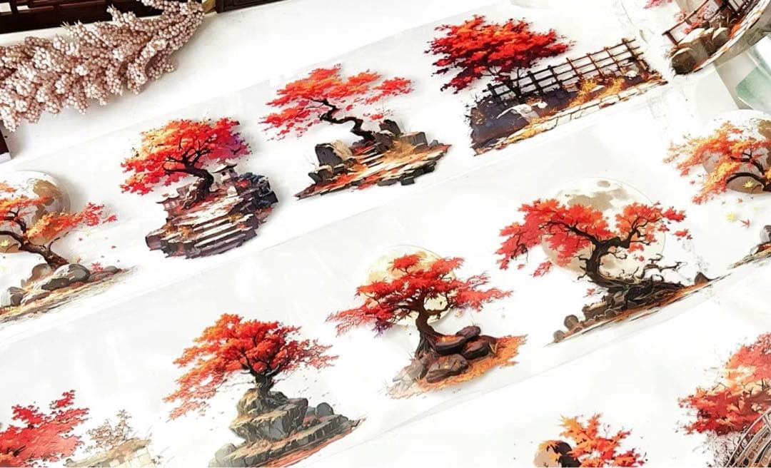 海外マスキングテープ巻売り 霜月晩楓 紅葉 人物マスキングテープ334