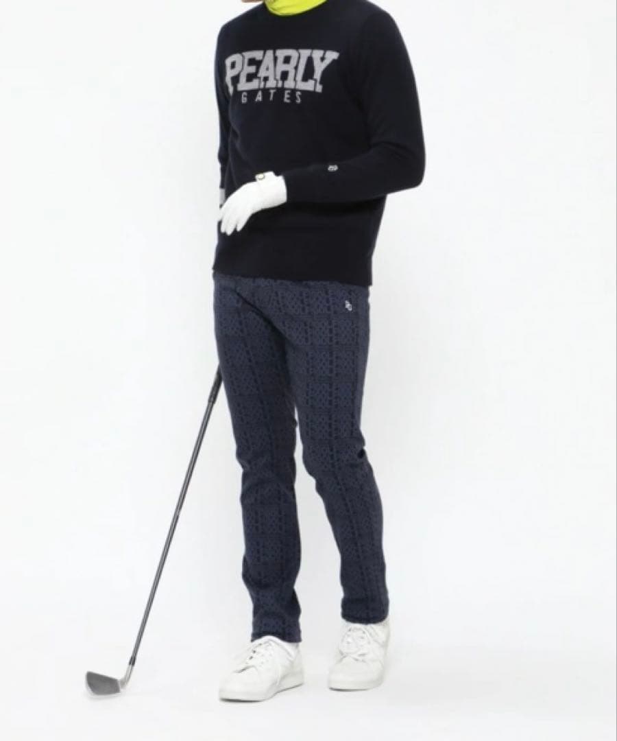 新品 パーリーゲイツ コットンストレッチカルゼ表ピーチ パンツ(4)サイズM/紺