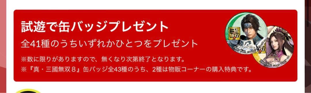真・三国無双8 試遊特典缶バッジ　荀彧　TGS
