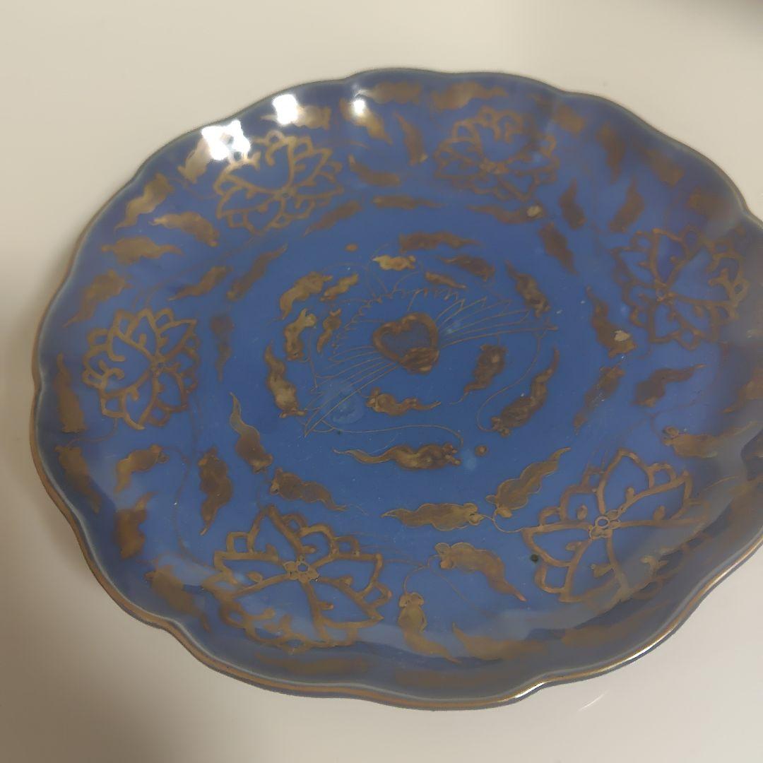 古伊万里 瑠璃釉 輪花皿