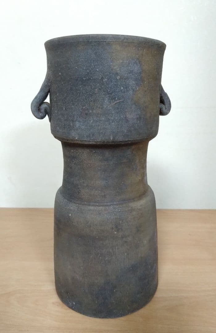 矢部篤郎作　備前焼窯変耳付花入　備前花入　山本陶秀　人間国宝　花器