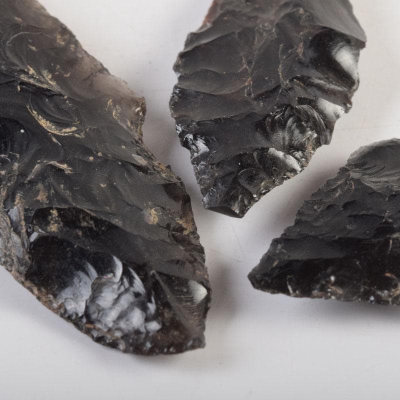 石器時代　黒曜石　矢尻　3点　時代箱付　N　9169