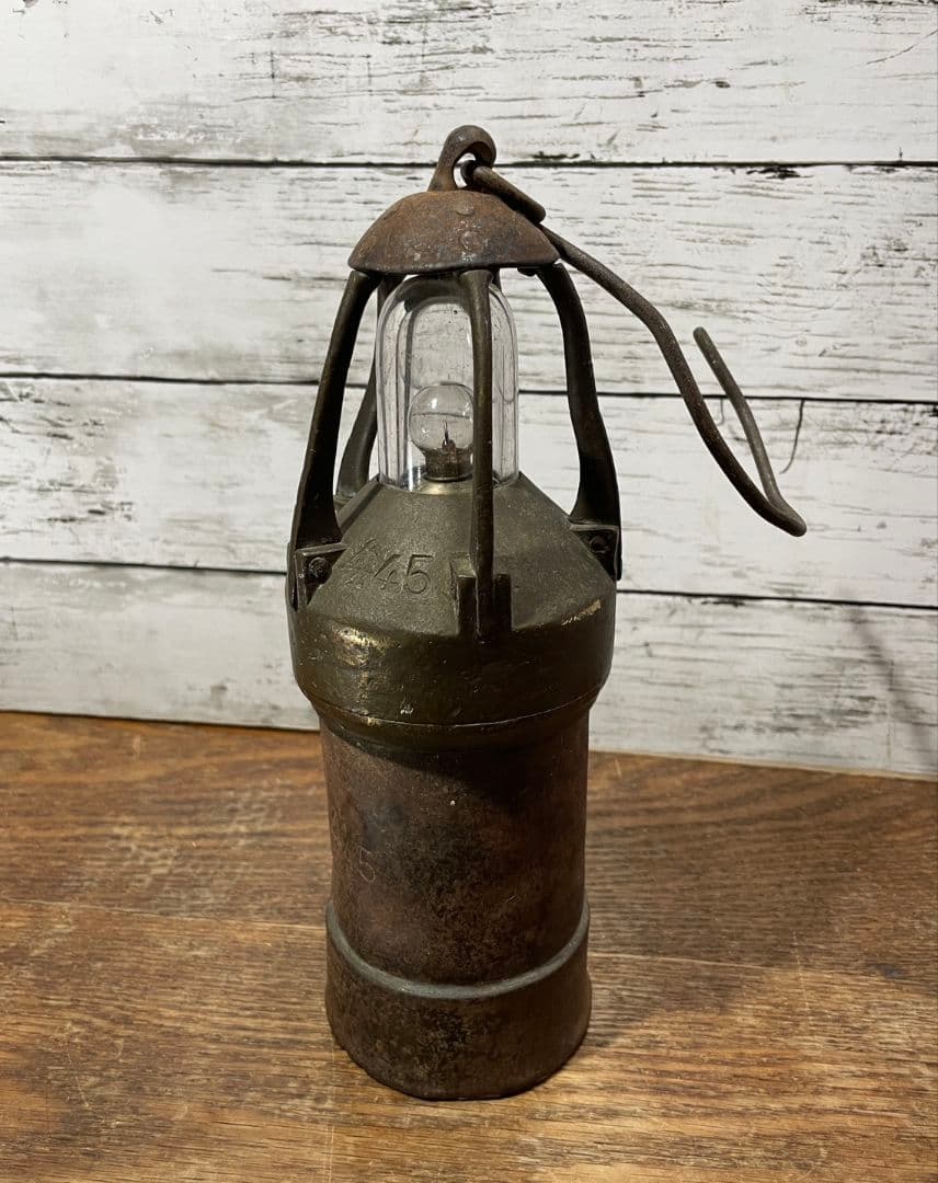フランスアンティーク 古い炭鉱のランタン 吊り下げ ランプ 照明器具 置物