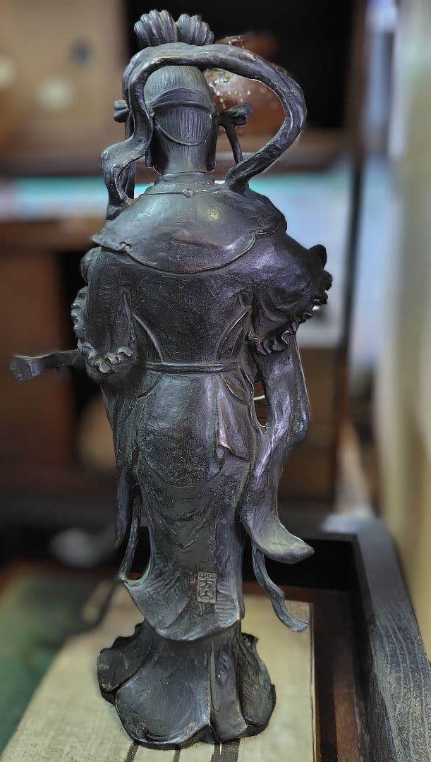 古銅 無垢 高岡 唐金 在銘 芳山作 弁財天 仏像 古美術 銅製 銅像