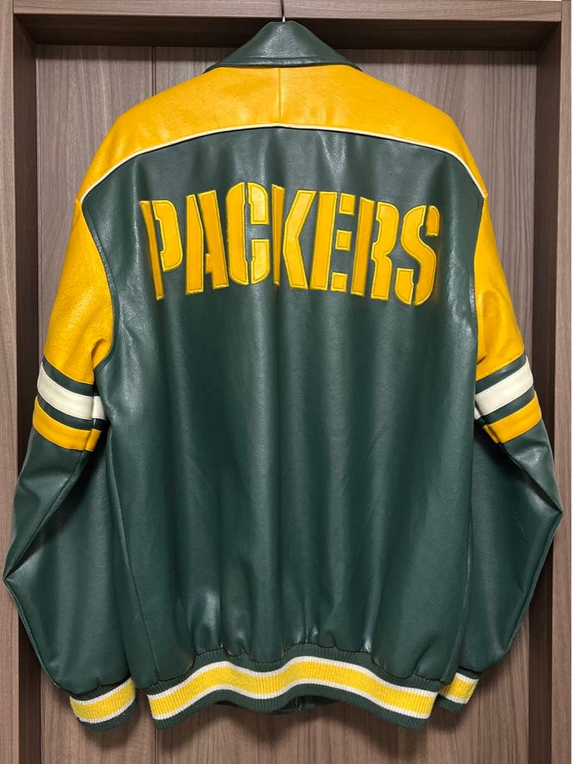 【超希少】NFL☆パッカーズ オールレザー 贅沢刺繍ロゴ　Lサイズ　ヴィンテージ