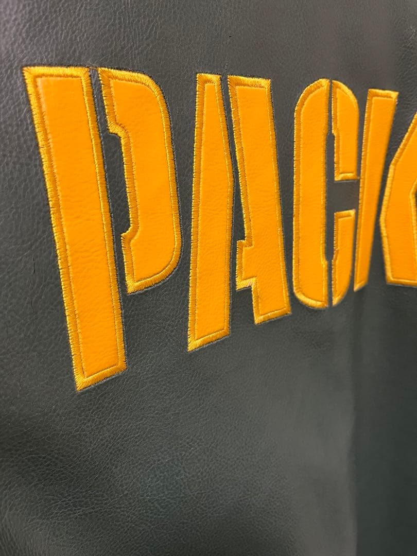 【超希少】NFL☆パッカーズ オールレザー 贅沢刺繍ロゴ　Lサイズ　ヴィンテージ