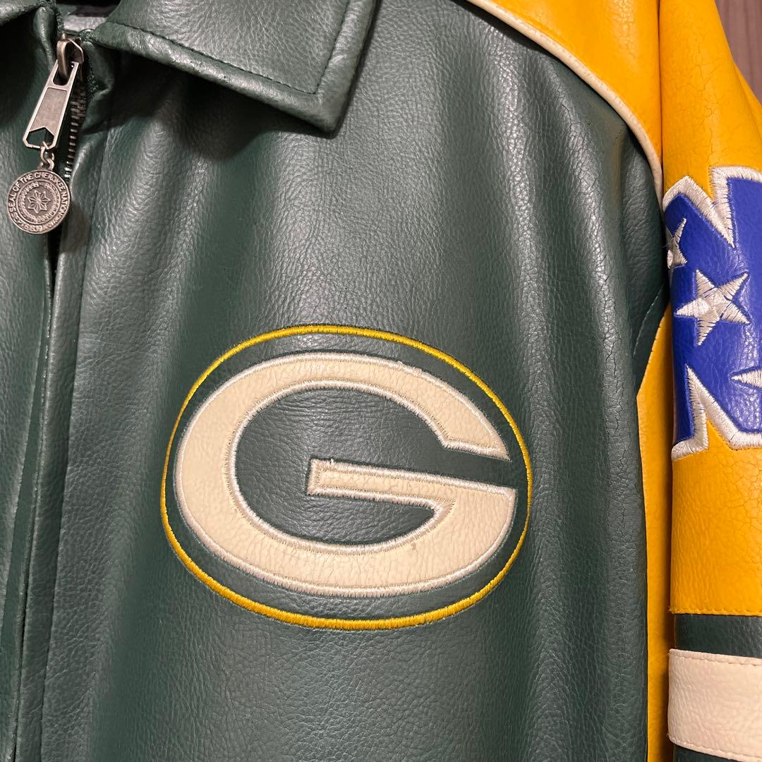【超希少】NFL☆パッカーズ オールレザー 贅沢刺繍ロゴ　Lサイズ　ヴィンテージ