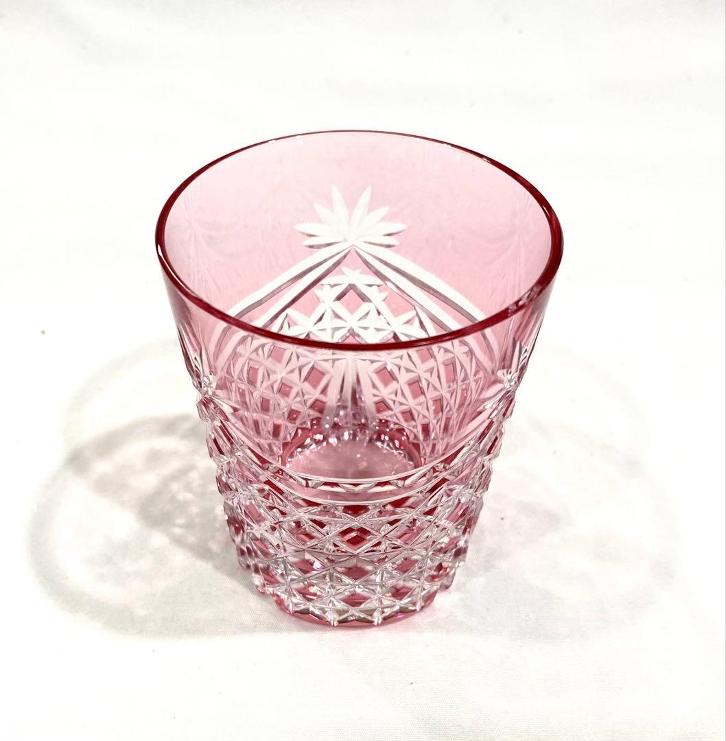 江戸切子／カガミクリスタルの重厚な　”幕襞に四角籠目紋”　ペアロックグラス