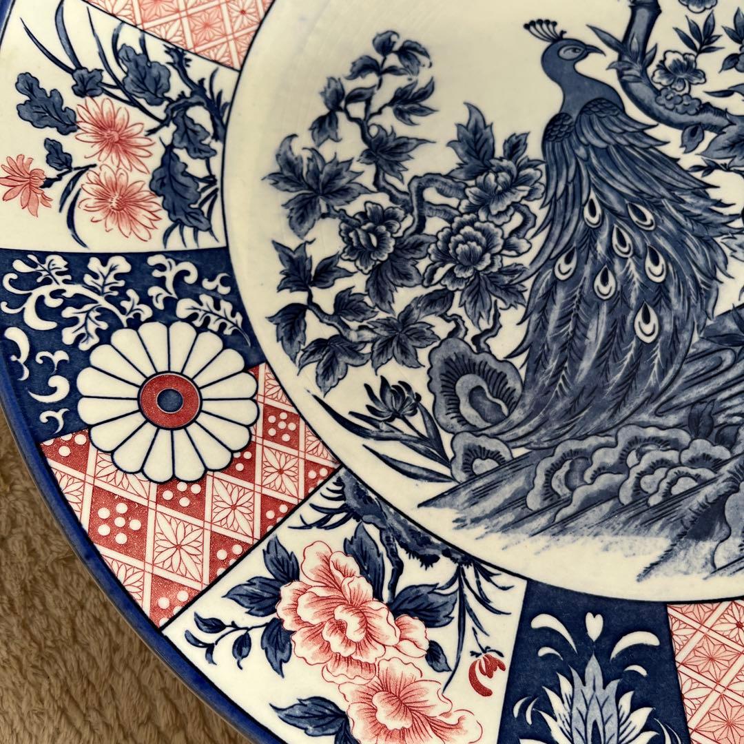 【新品 縁起物 ノベルティ】萬古窯 富永陶園 孔雀 大皿 尺ニ皿 新牡丹花鳥