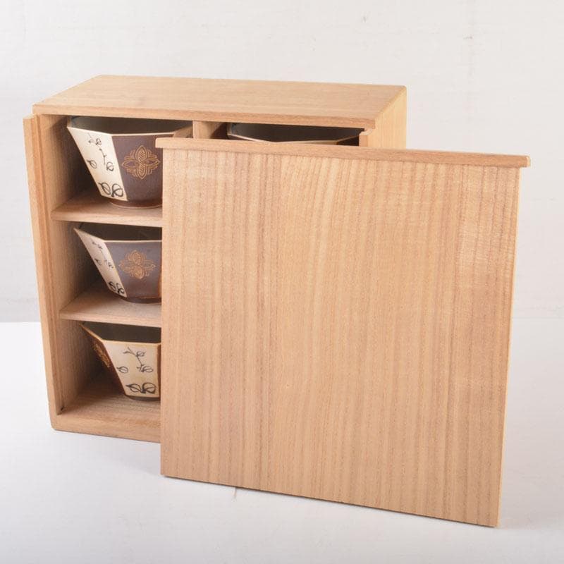 美濃焼　幸兵衛窯　加藤幸兵衛作　鉄絵花草文　八角向付　六客　共箱　C　6857A