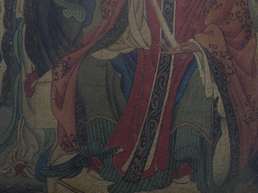 古民家整理品　中国唐時代敦煌莫高窟壁画 彩絵人物像 AK1823A6-4