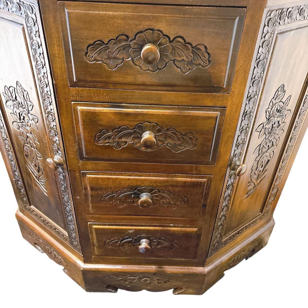 アンティーク　彫刻 チェスト 引き出し 4段 サイドボード キャビネット モダン