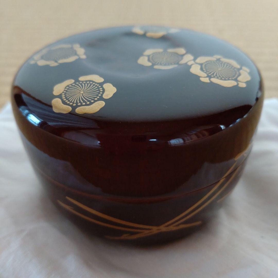 竹平棗　梅松絵　鵬雲斎お家元好　鵬雲斎お家元花押在判・箱書　正玄造　共箱　外箱付