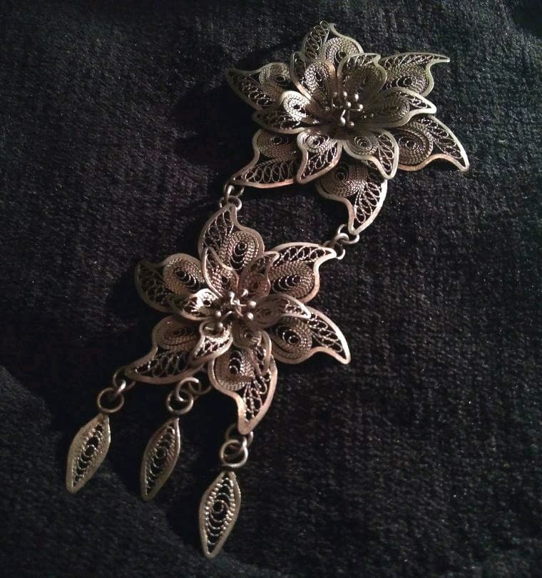 アンティーク　シルバー　透かし彫り ブローチ Import