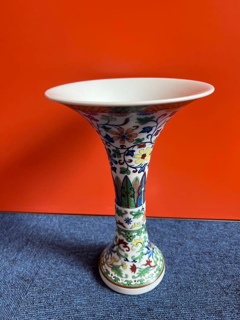 1124 中国　骨董　大明永楽年製　彩色花草文　花瓶　工芸品　時代物