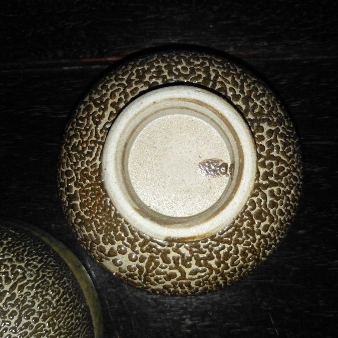 NO588 大堀相馬焼　古相馬　勿来手　鮫肌　湯呑み　5点　明治期