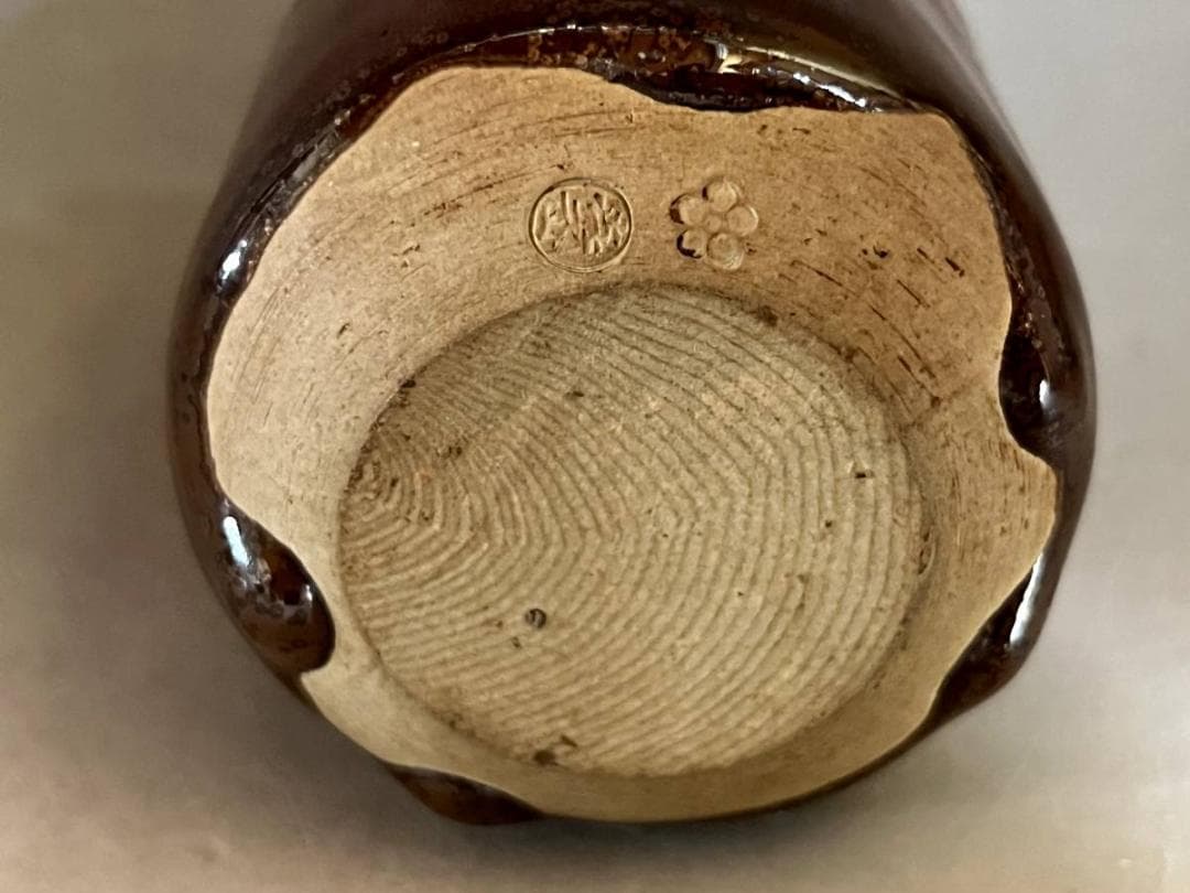 茶入れ■高取焼 喜久山作 肩衝茶入 茶瓶 茶壷 茶釉 糸切り高台 時代物 骨董■