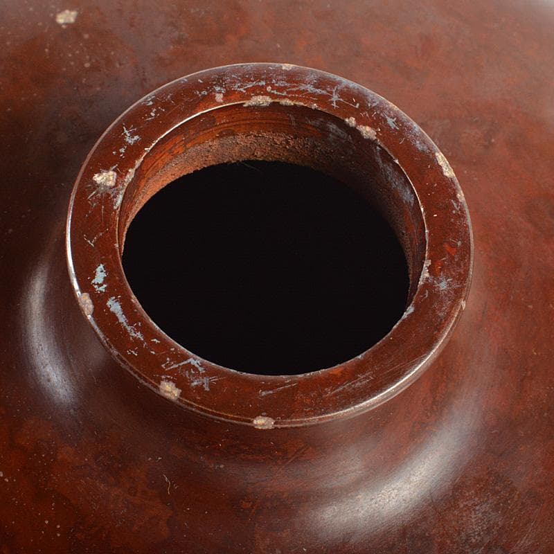 高岡銅器　勘渓工房　朱銅　平丸形花瓶　花入　共箱　M　R6074C