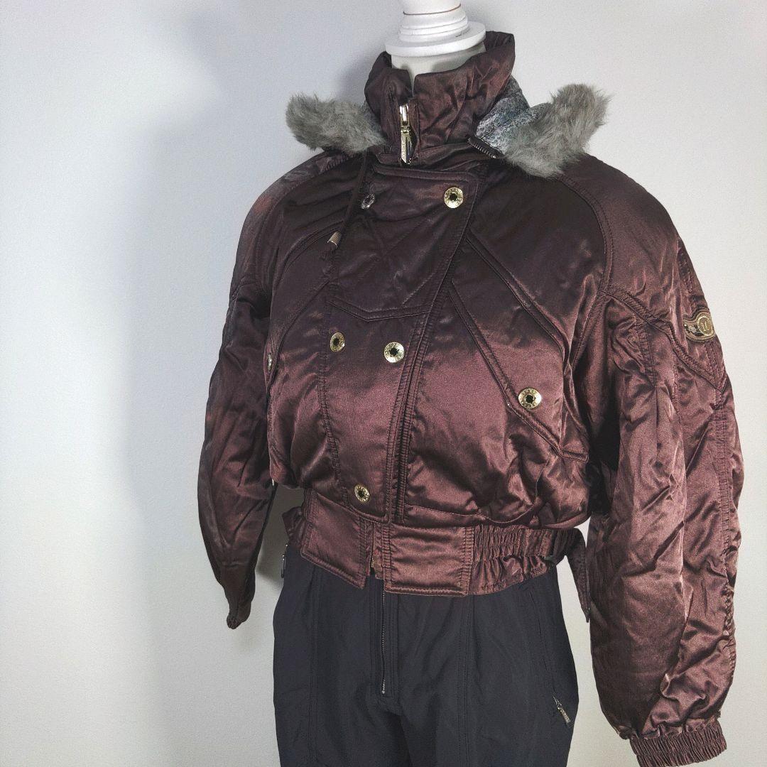 昭和レトロ　レディース　Mサイズ　スキーウェア　ブラウン　ブラック　つなぎ