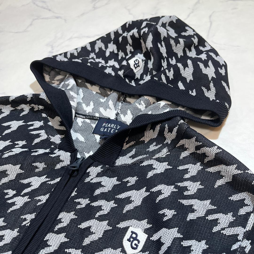 美品★パーリーゲイツ 千鳥格子柄 ニットジップアップブルゾン 白×黒 1