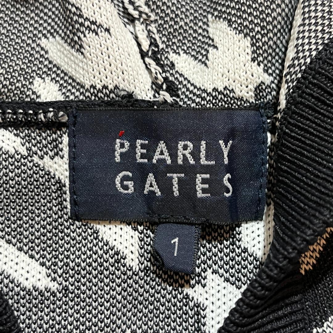 美品★パーリーゲイツ 千鳥格子柄 ニットジップアップブルゾン 白×黒 1