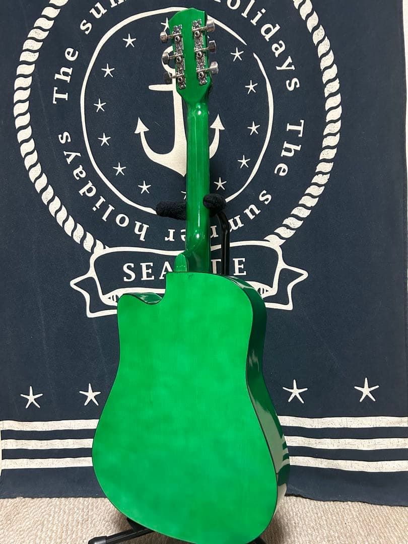 今月末迄　特価‼️新品未使用グリーン　タイガーグラフィック　アコースティックギター