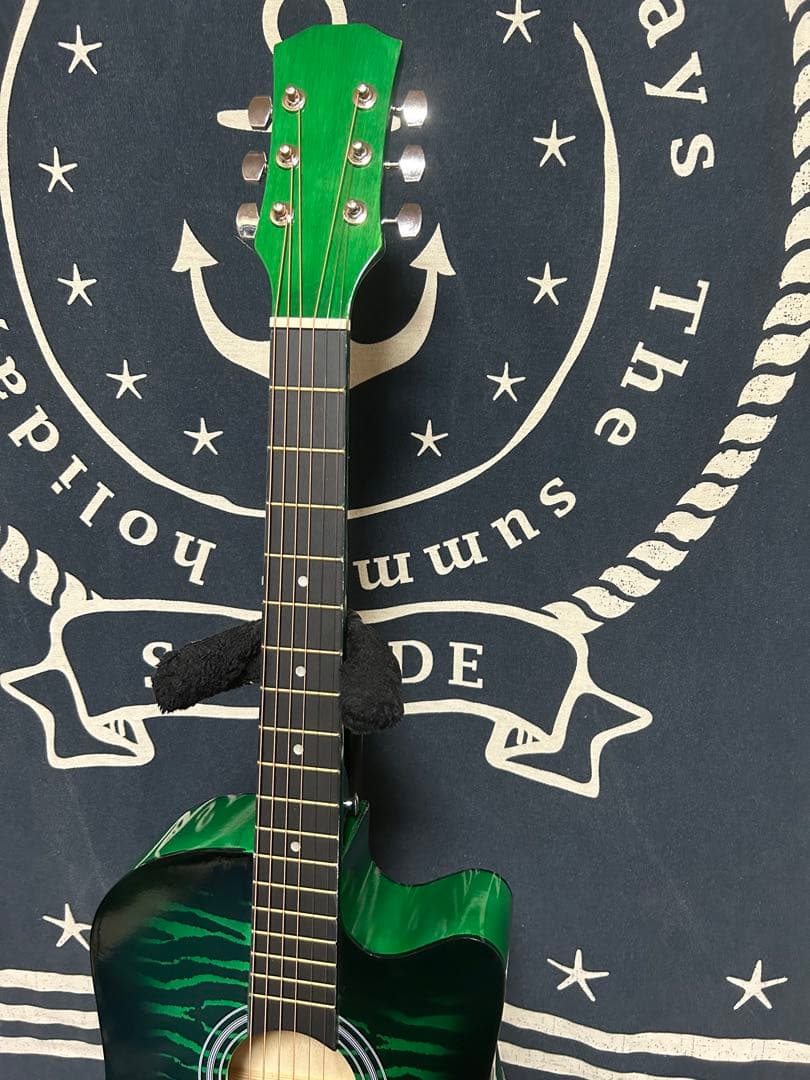 今月末迄　特価‼️新品未使用グリーン　タイガーグラフィック　アコースティックギター