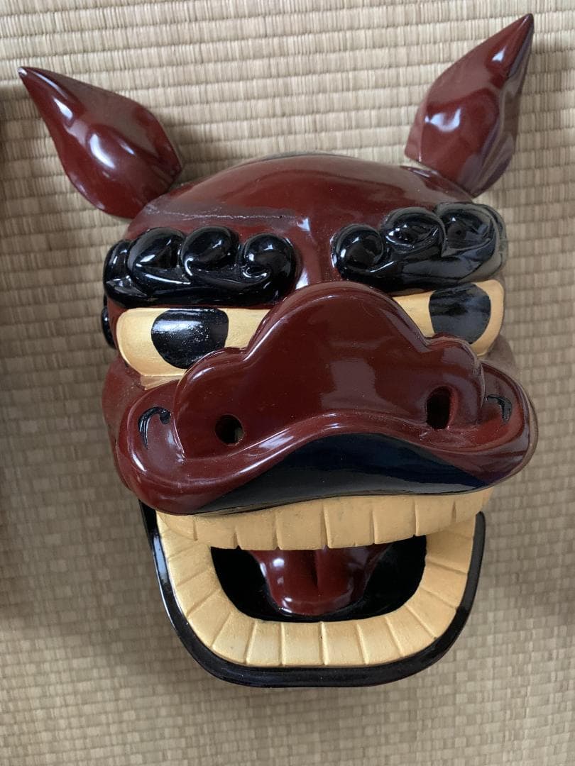 獅子頭　一対　夫婦　雄雌　木製　獅子舞