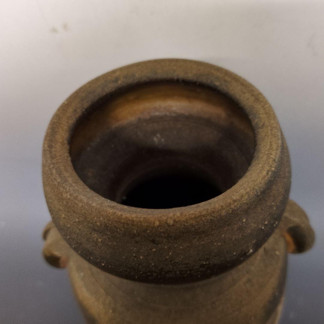 人間国宝 伊勢崎淳 作 備前双耳花生