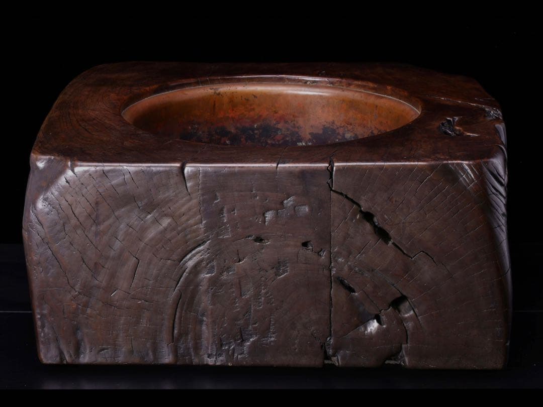 時代物 天然木 刳貫 火鉢 瓶掛 特大 幅62㎝ 銘木 木製火鉢 囲炉裏 茶道具