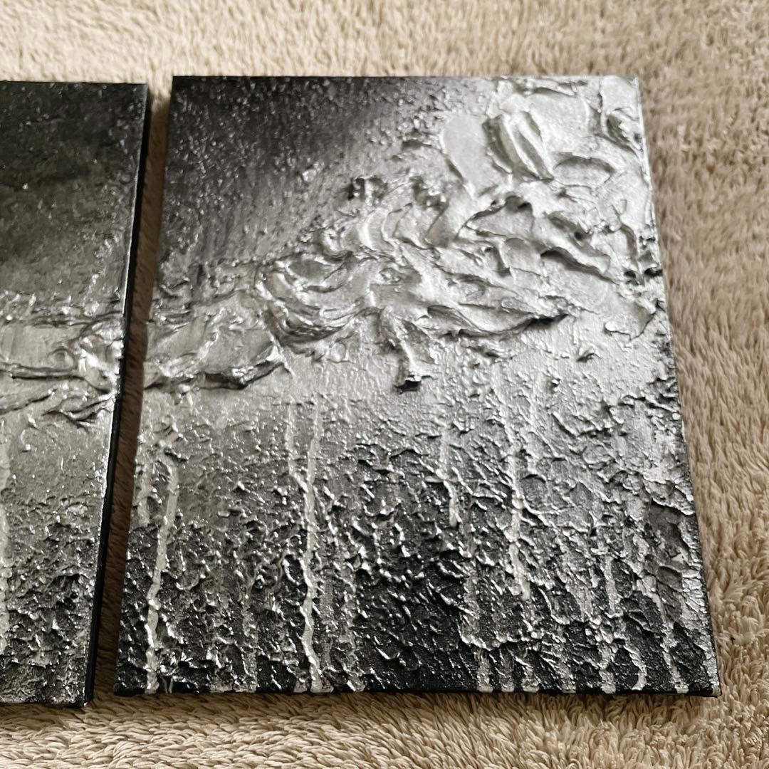 黒×シルバーの荒々しいストリート風テクスチャーアート 2枚組 F3