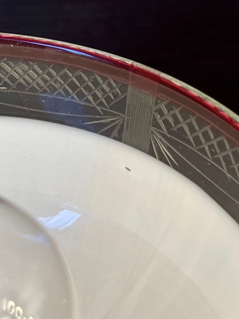 大正ロマン　切子縁赤電笠　和ガラス　灯り　照明　アンティーク　古道具