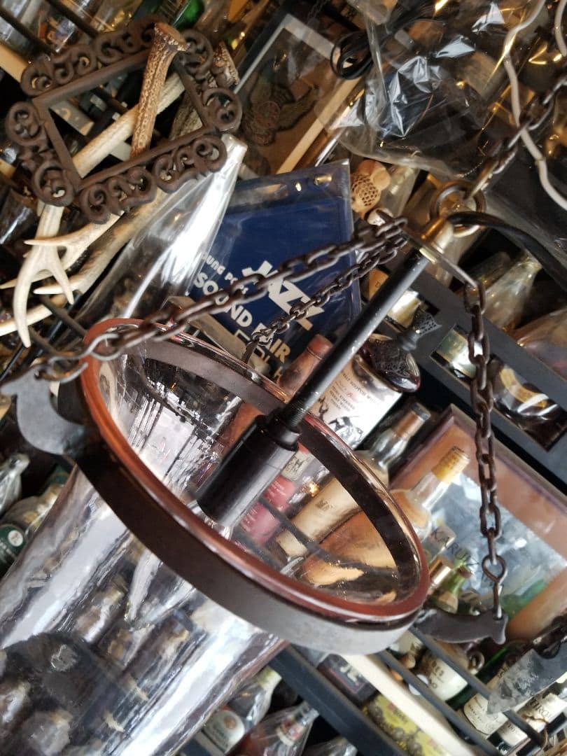 希少　ヴィンテージ　ロートアイアン　釣り鐘　気泡　手吹き　硝子　吊り下げ　ランプ