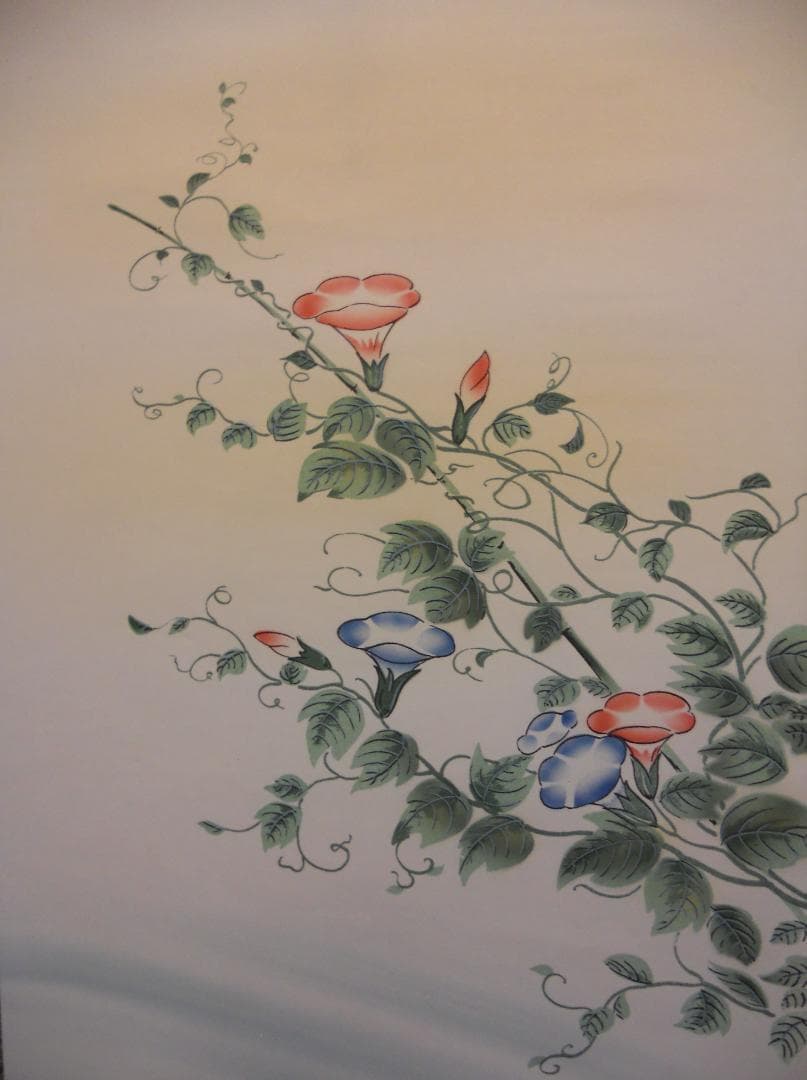 掛け軸 秀峰 朝顔に鮎 絹本 希少 軸装 茶道具 掛軸 美品 です。