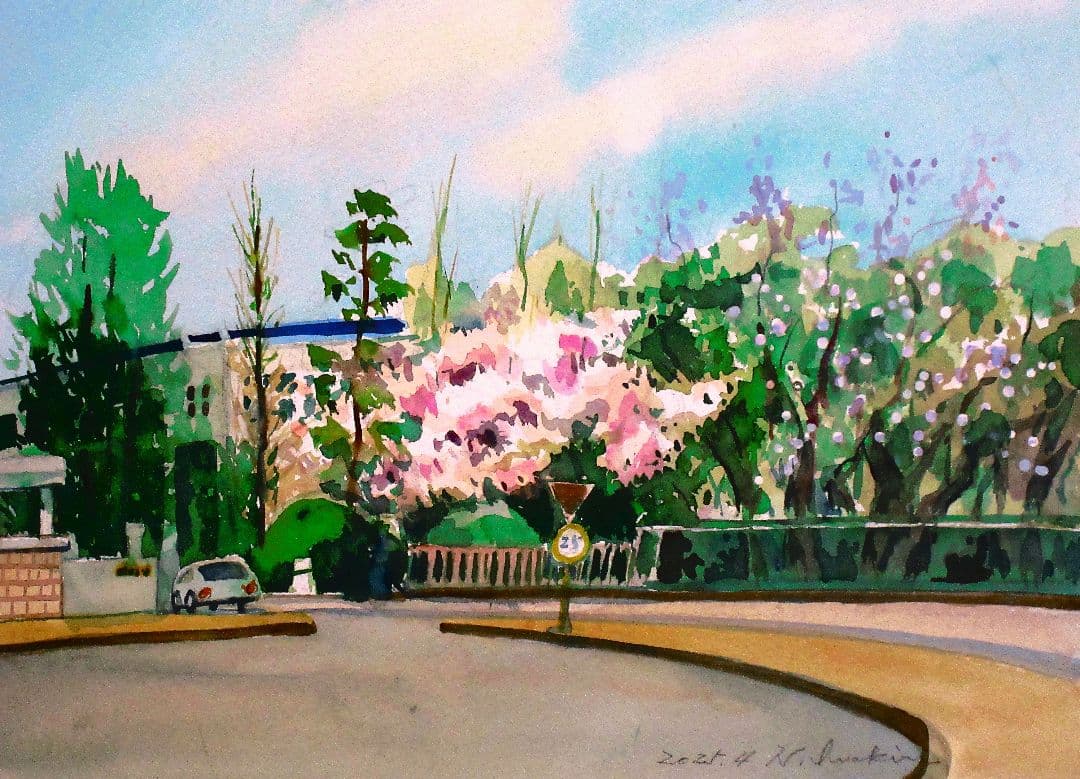 防衛大学正門(水彩画 額装済み)