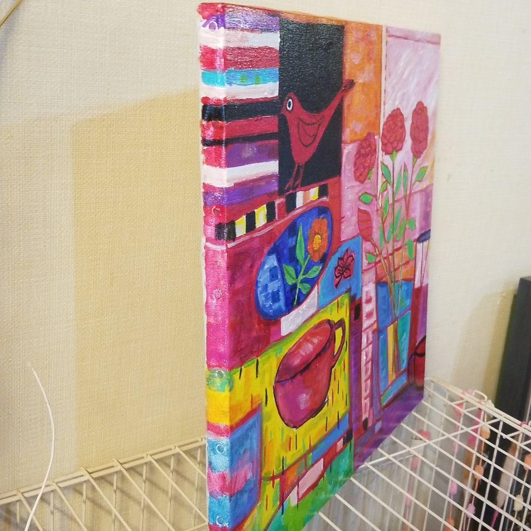 油絵　にゃんこ　にぎやかなテーブル