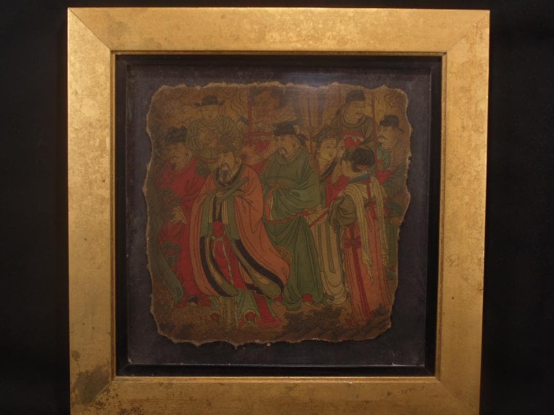 中国唐時代　敦煌莫高窟壁画 彩絵　人物像 発掘品 AK1735A1-5