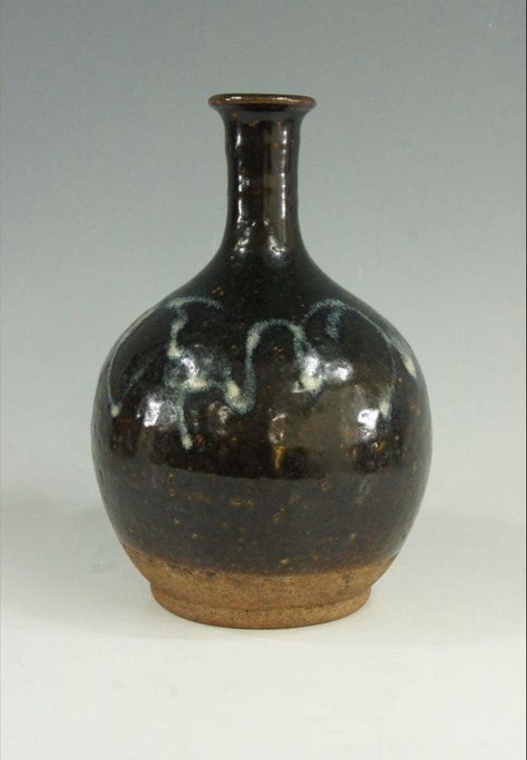 花器 古唐津 武雄系 素麺手 黒釉 茶道具 懐石 茶道 徳利 花入 骨董 古美術