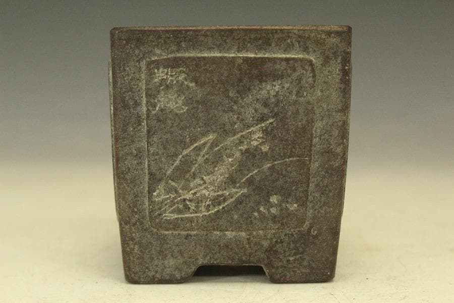 中国美術 紫泥 四方 花盆 葛明祥造 在印 植木鉢(HA513)