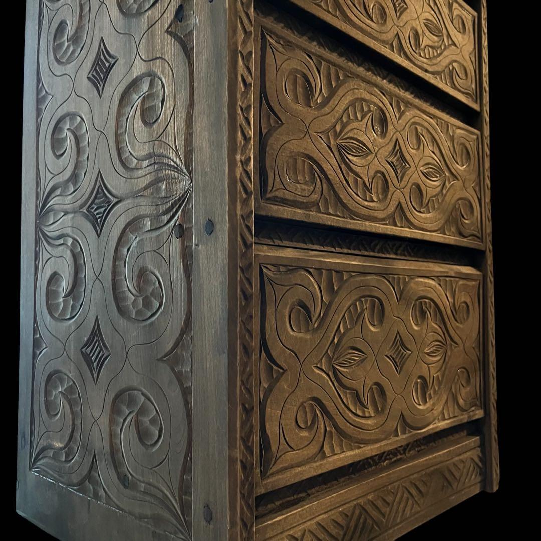 アイヌ 木彫り 小引き出し 小物　木製 引き出し チェスト ビンテージ　入手困難