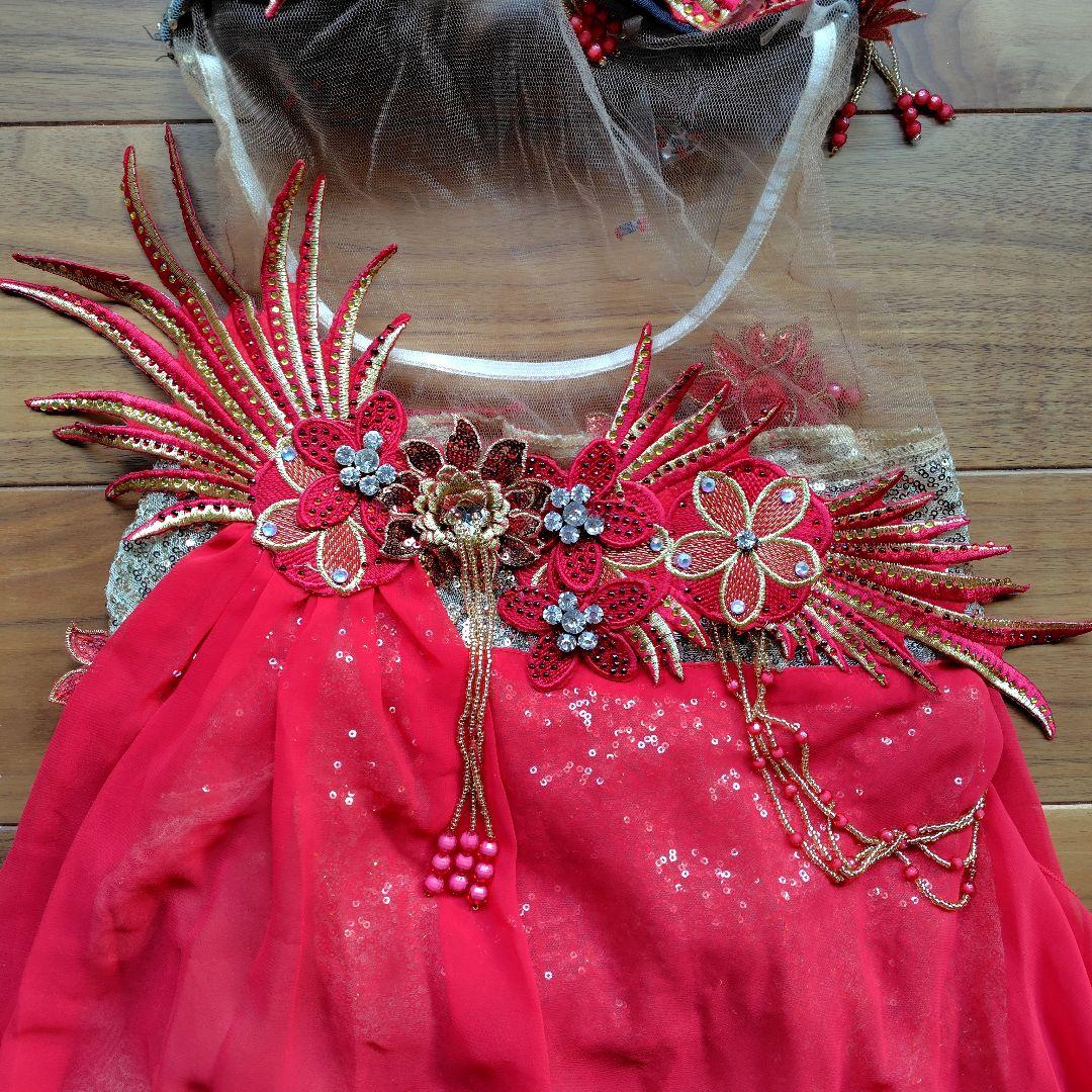 ベリーダンス衣装 赤/ゴールド【S〜Мサイズ】