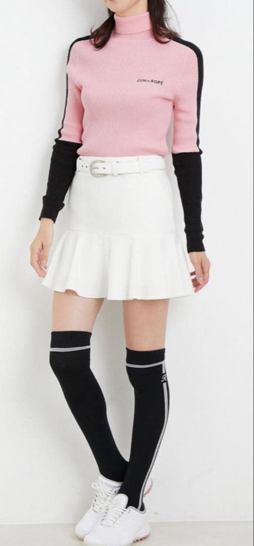 新品タグ付き　JUN & ROPE 裏起毛フレアースカート 白　M ゴルフ