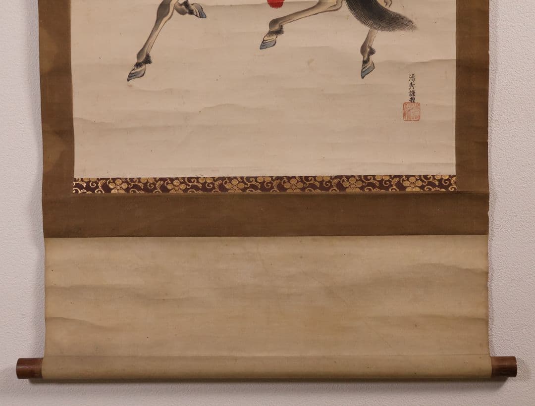 【模写】日本画 前田利家桶狭間凱旋画 清秀謹摸 紙本 掛軸 武者 MB156