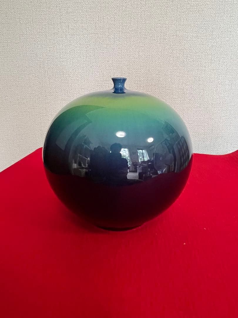 人間国宝 三代 徳田八十吉（正彦銘）碧明釉 壺 管理T272