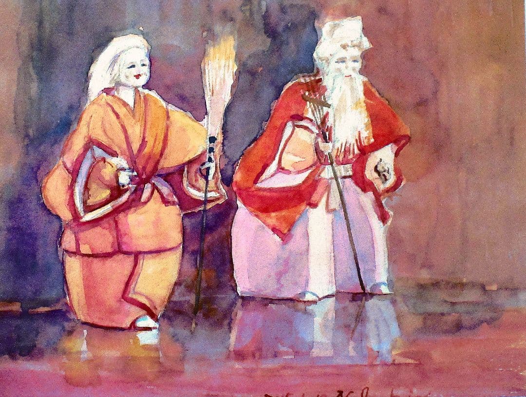 伝統的キャラクター 水彩画 額装済み