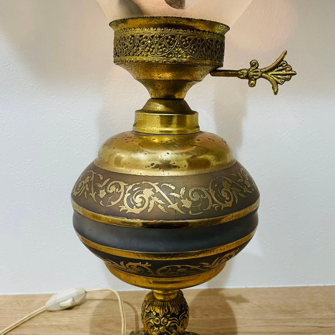 大型 アンティーク スタンドランプ フリル シェード 真鍮製 高さ58cm