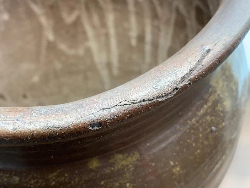 釉薬の美しい水瓶 古い唐津の焼き甕 古民具 和庭園 高さ38cm