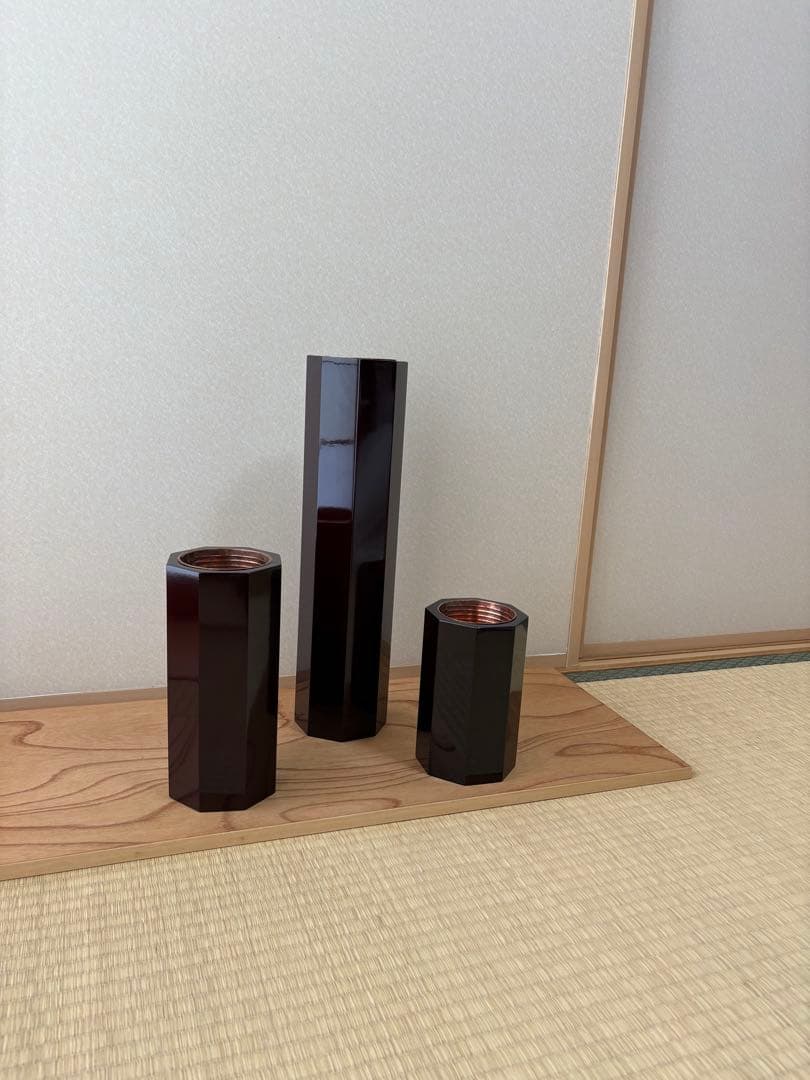 65 　美品　短三管筒　3本セット　溜塗り　華道　格花　花器