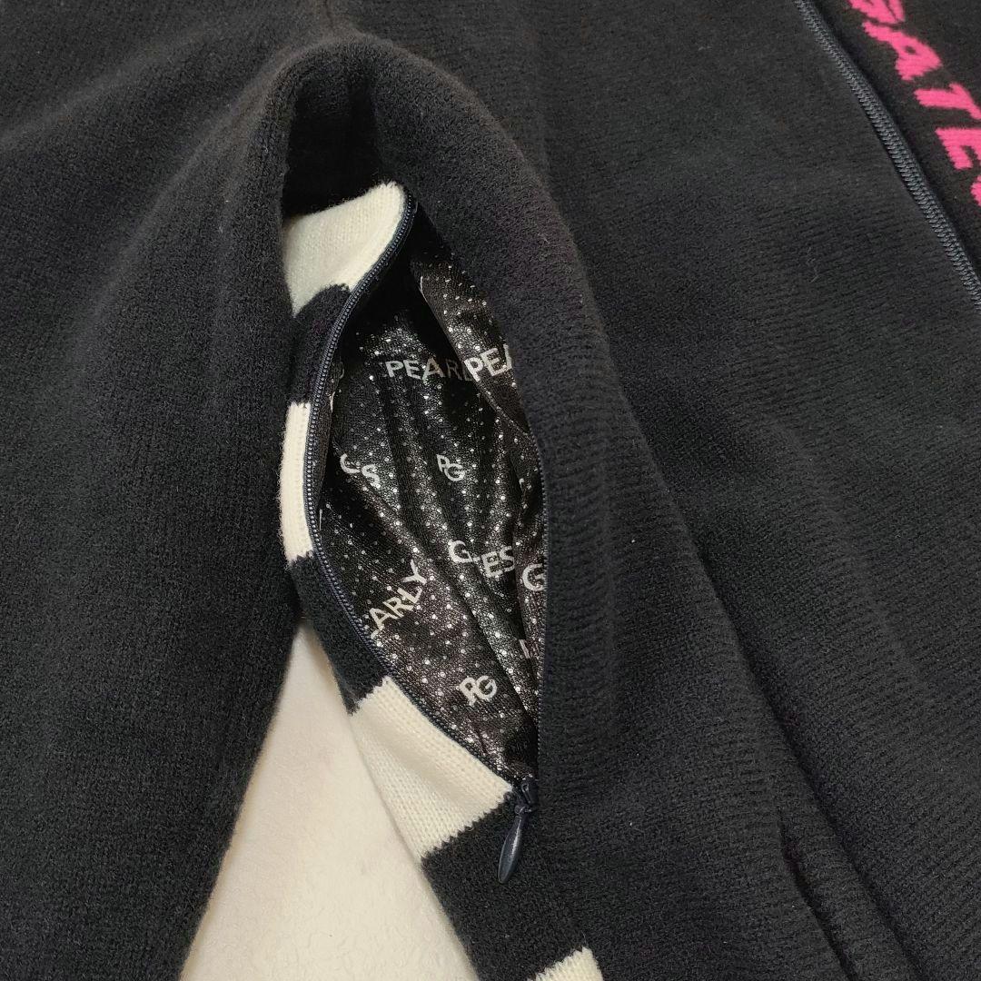 パーリーゲイツ　ジップ　ニットジャケット　裏地付　防風　ボーダー　リブ　ロゴ　1